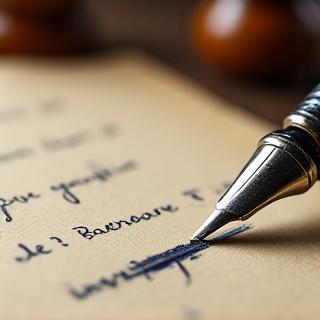 An antique dip pen applying ink to parchment, demonstrating traditional calligraphy techniques.